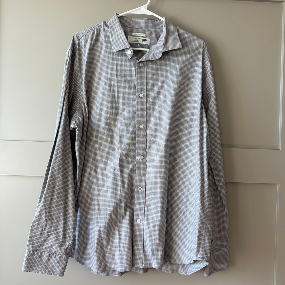 Old Navy Button Down Shirt Mens XL Grey Micro Check Slim Fit Long Sleeve